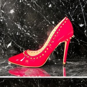 Red Studded High Heel Pumps
